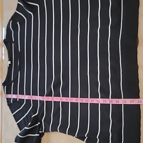 Talbots Size 2X Black w/White Stripe & Contrasting Gingham Plaid Cuff Sweater - Picture 6 of 9
